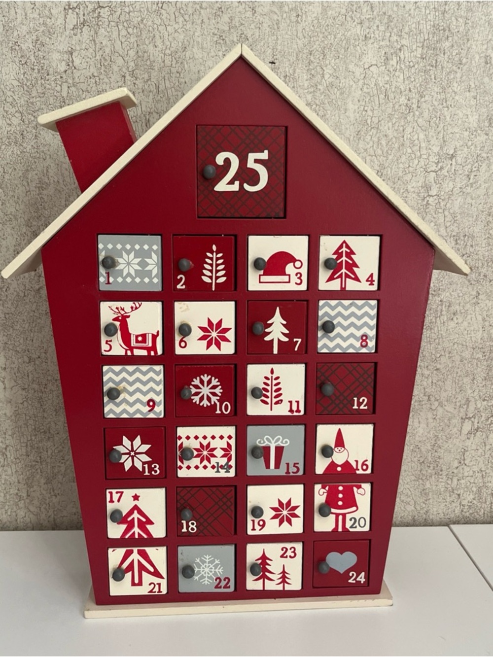 Holiday Home Wooden Advent Calendar 25 Doors Tall Reusable Holiday Christmas 14”